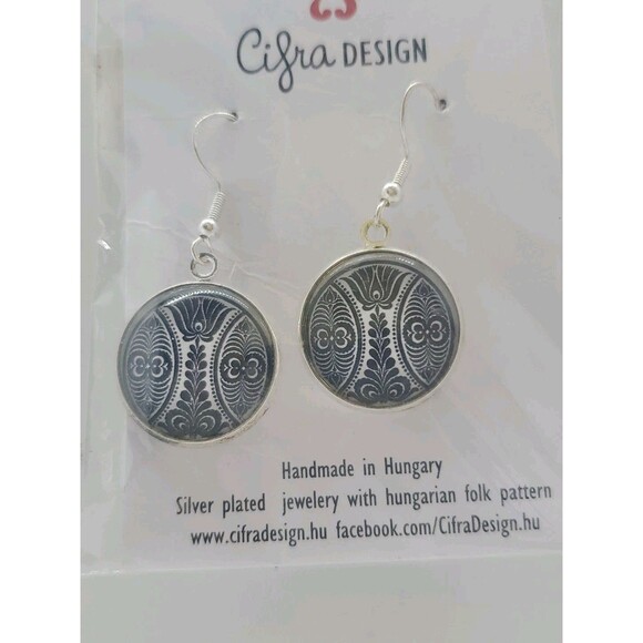 Cifra DESIGN Earrings Silver Plate Hungarian Follk  Pattern Dangle Drop Boho - Picture 2 of 6